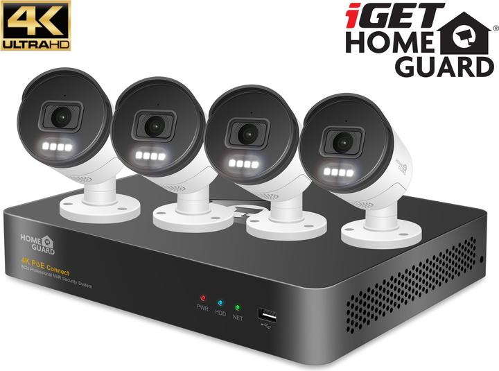 iGet HOMEGUARD HGNVK88504 - kamerový PoE systém s 4K rozlišením, obousměrným zvukem a LED (3840 x 2160 pixels)