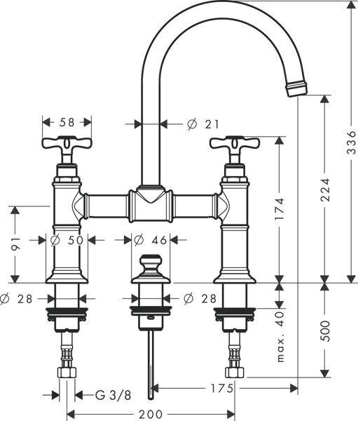 Productafbeelding hansgrohe 2-Knop WC-mengkraan 220 AXOR MONTREUX ZAG geborsteld zwart chroom