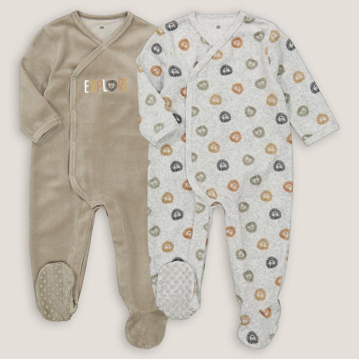 Actual product image La Redoute Collections 2-Pack Velvet Romper with Lion Motif (74)