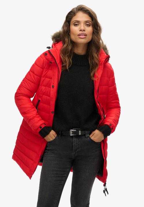 Produktbild Superdry Halblange Daunenjacke mit Kapuze und Kunstpelz, Damen (10XL)