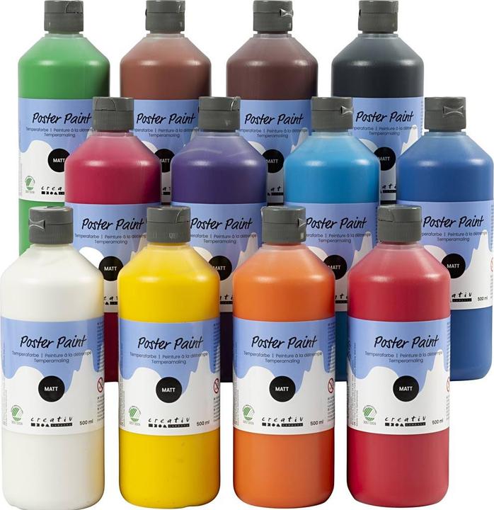 Produktbild Creativ Company Poster Paint, matt, semi opaque, assorted colours, 12x500 ml/ 1 pack (500 ml)