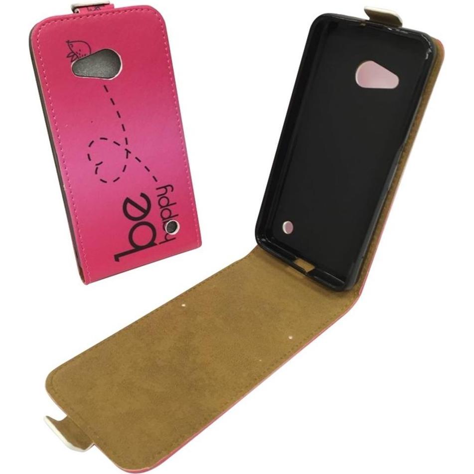 Thumbnail - König Design Microsoft Lumia 640 Handy Tasche Flip Case Schutz Hülle Wallet Be Happy Pink Neu (Microsoft Lumia 640), Sma...