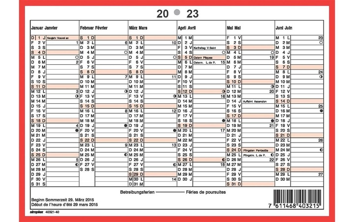 Immagine prodotto Simplex Calendario da parete (A5, Nessuna rilegatura, Tedesco, Francese)