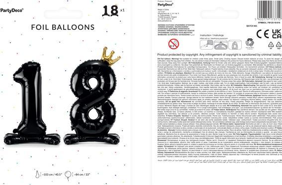 Actual product image Partydeco Standing foil balloon Number "18", 84 cm, black (1 pkt / 1 pc.) (1 Piece)