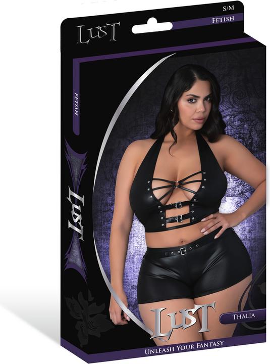 Male Power Thalia - Halter Top and Shorts with Rings and Studs - 2X - Black (XXS)