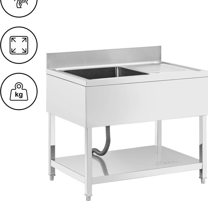 Royal Catering Spültisch 1 Becken 500 x 500 x 300 mm Ablage Edelstahl-Spültisch Gastro