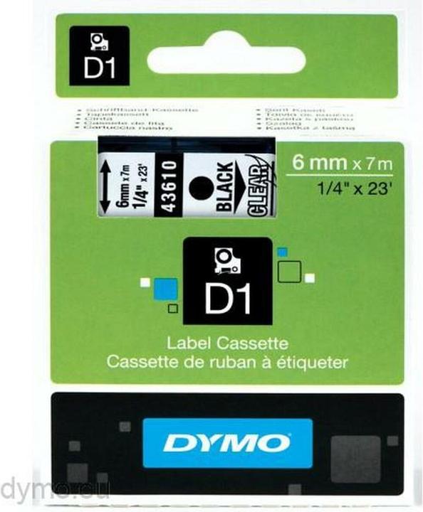 Produktbild Dymo D1 - Standardetiketten - Schwarz auf Transparent - 6mm x 7m (0.60 cm, Transparent)