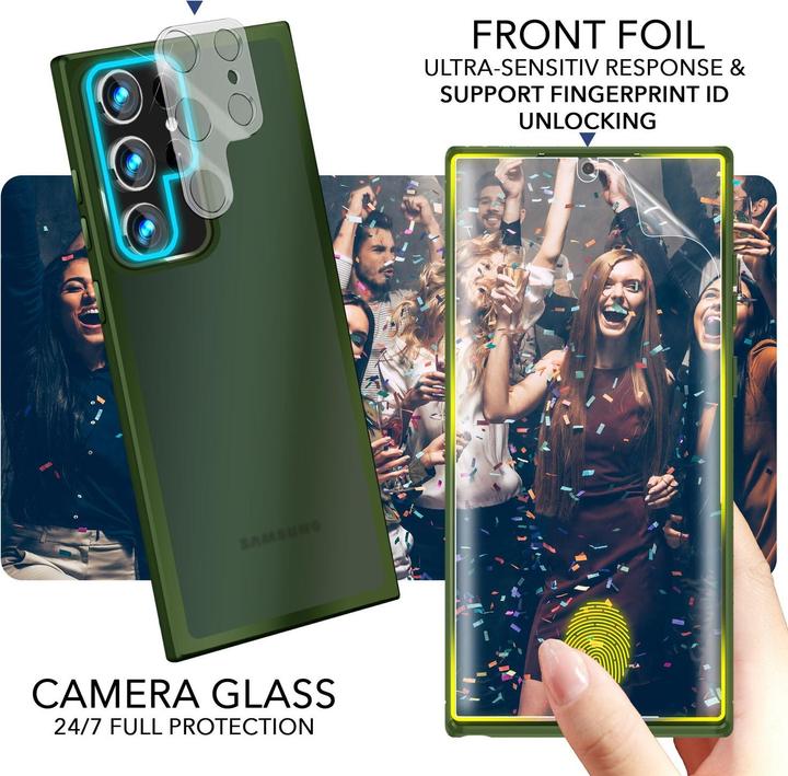 Immagine prodotto Nalia Cover ibrida semitrasparente con 2x vetro di protezione del display e 2x vetro della fotocamera (Samsung Galaxy S23 Ultra)