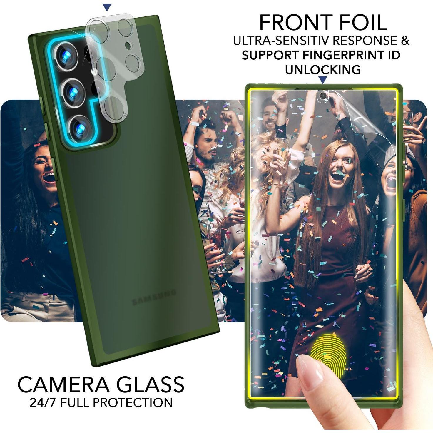 Thumbnail - Nalia Hybrid Hülle Semi-Transparent mit 2x Display-Schutzglas & 2x Kamera-Glas (Samsung Galaxy S23 Ultra), Smartphone Hü...