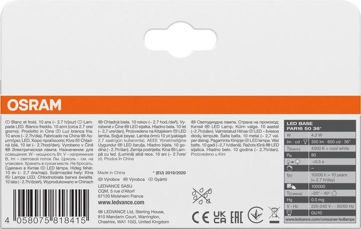 Productafbeelding Osram Basis PAR16 (GU10, 4.30 W, 350 lm, 3 x, F)