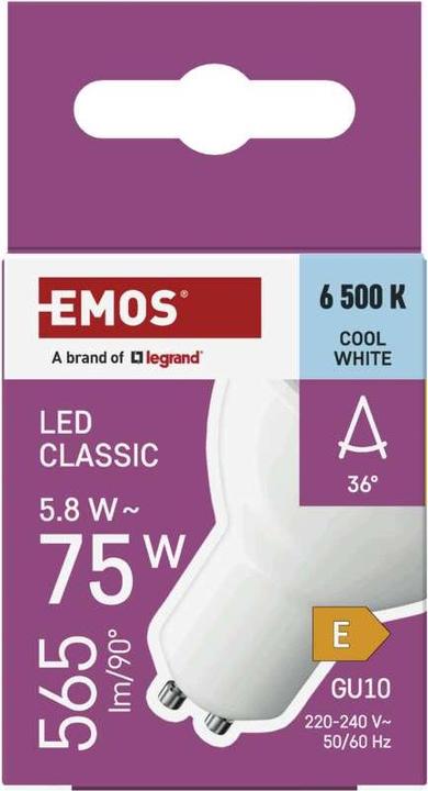 Immagine prodotto Emos LED Lampe Classic MR16 Weiss/ GU10 / 5,8 W (75 W) / 565lm / KaltWeiss (GU10, 565 lm, 1x)