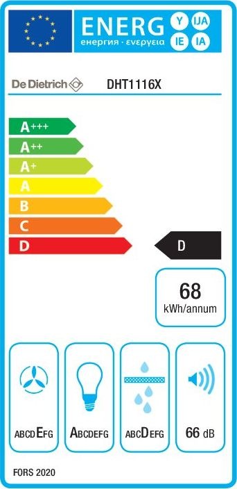 Label énergétique De Dietrich Hotte de ventilation DHT1116X (Hotte à tiroir)