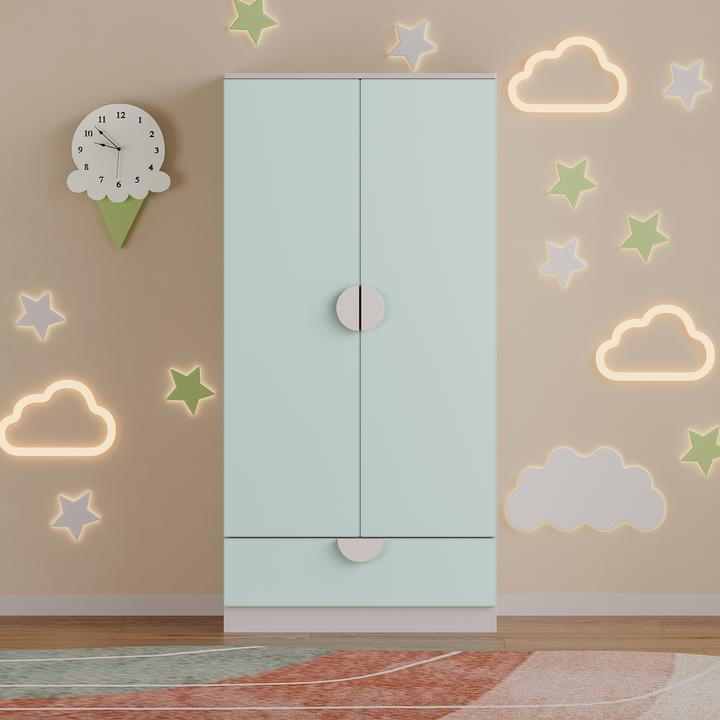 Actual product image En.Casa Kinderkleiderschrank Sandnes mit Schublade 123x60x40 cm Mintgrün (60 cm)