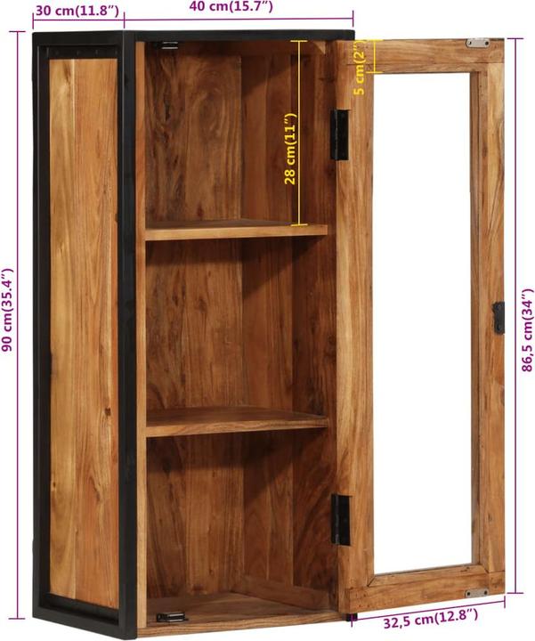 Produktbild vidaXL Bad-Wandschrank Akazie und Eisen (40 x 30 x 90 cm)
