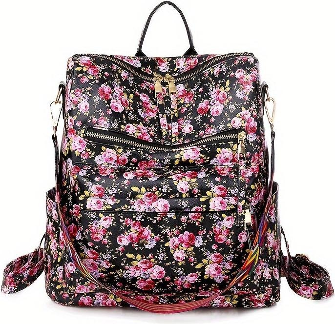 Only-Bags.Store Retro Backpack Handbag, Boho Strap Two-Way Shoulder Bag, Fashion Vegan Leather Schoolbag Daypack