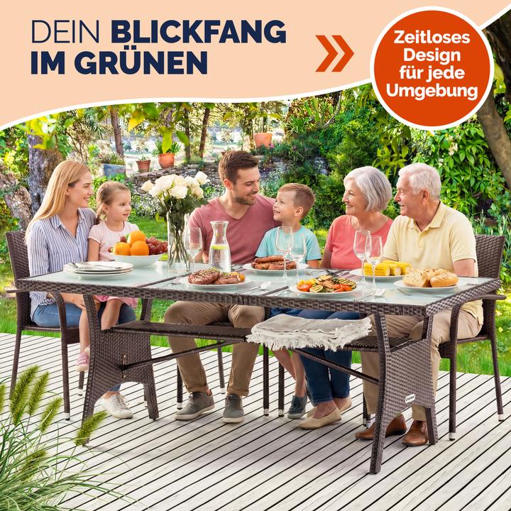 Produktbild Casaria Polyrattan Gartentisch Glas (190 x 90 x 74 cm)