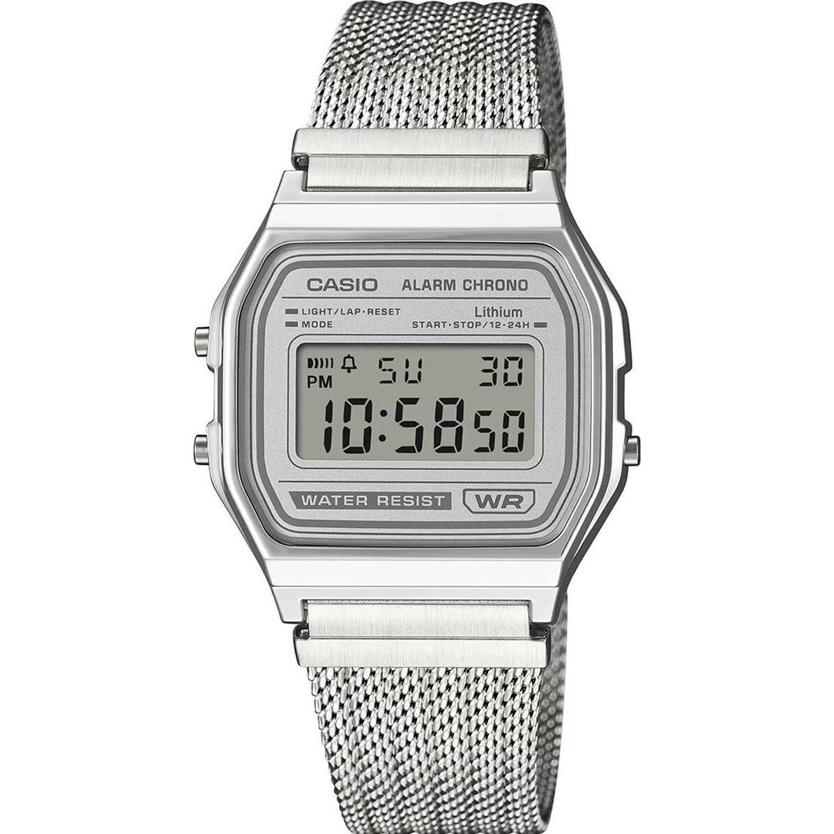 NoName, Orologio da polso, Casio, Vintage Digitaluhr A158WEM-7EF, verchromtes Harz, Argento, (33 mm)