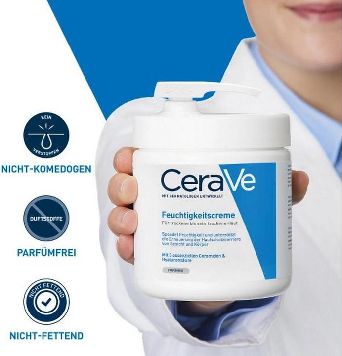 Produktbild CeraVe Feuchtigkeitscreme: Reichhaltige Creme für trockene bis sehr trockene Haut für Gesicht und Körper (Körpercreme, 473 ml)