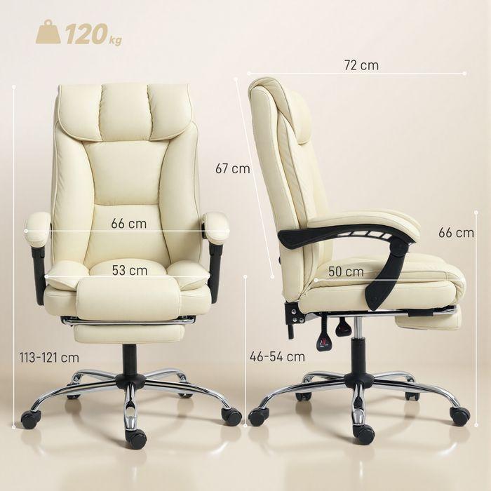 Produktbild Swisshandel24 Bürostuhl, ergonomisch, Fussstütze, Kunstleder, rollbar, drehbar, Metall, Beige+Schwarz (46 - 54 cm)