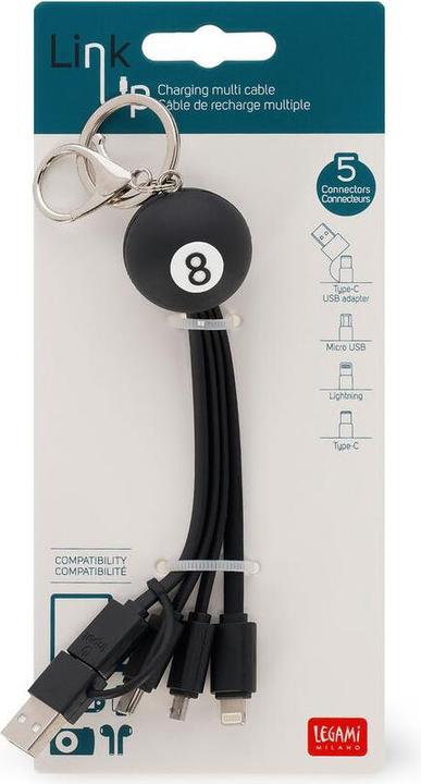 Actual product image Legami Schlüsselanhänger Mehrfach-Ladekabel 8 Ball