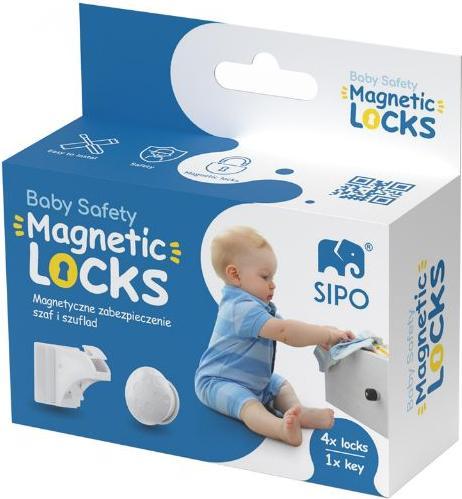 Produktbild Hurt-net Sipo Magnetické zámky na skříně a zásuvky, sada 4 ks + 1x magnetický klíč, BÍLÁ