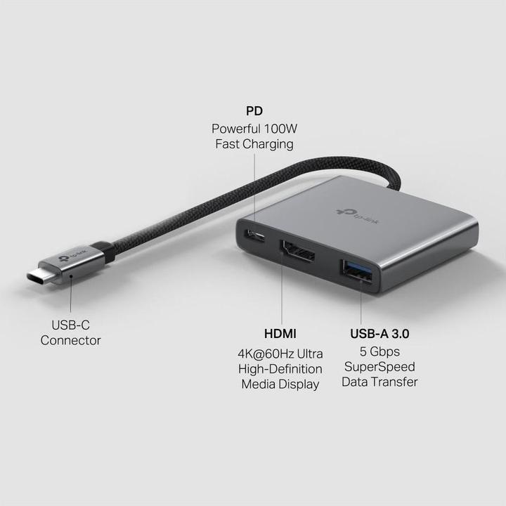 Produktbild TP-Link 3-in-1 USB-C-Hub mit 4K HDMI, Power Delivery, USB-A 3.0 (USB-C, 3 Ports)