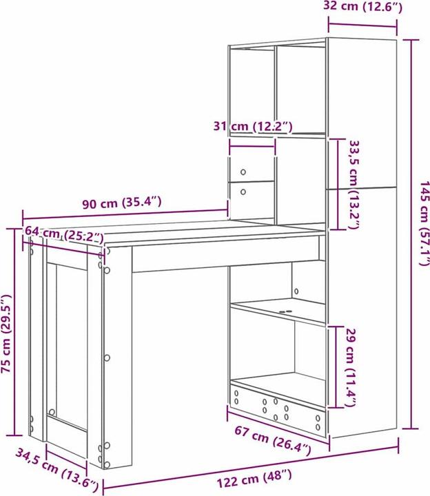 Image du produit vidaXL Schreibtisch (67 x 122 x 145 cm)