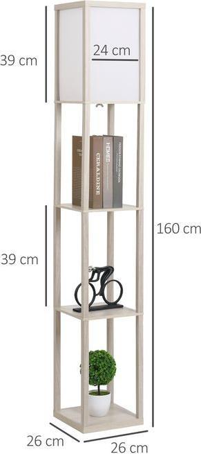 Actual product image Swisshandel24 Floor lamp Floor lamp with 3 shelves E27 up to 40W E1-MDF, acrylic oak+white 26 x 26 x 160 cm (E27)