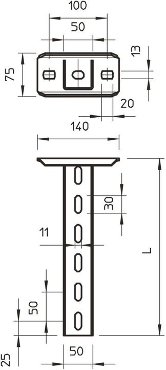 Image du produit OBO Bettermann OBO US 5 K 40 A4 Tige de suspension 50x50x400 V4A avec plaque de tête
