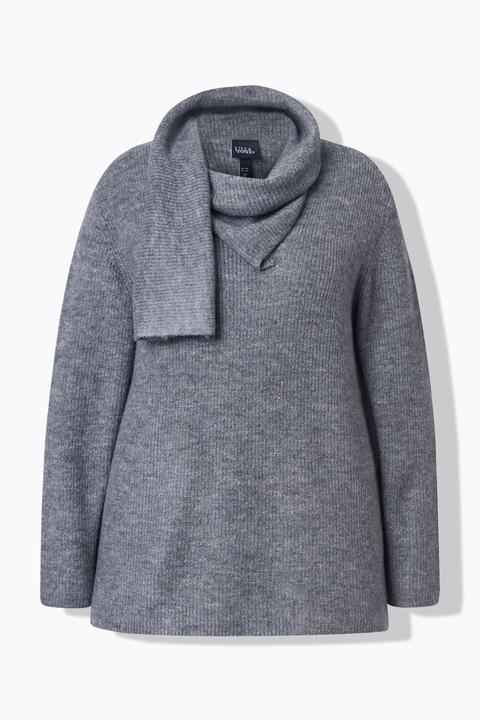 Produktbild Ulla Popken Pullover, Rippstrick, integrierter Schal, Langarm (54)