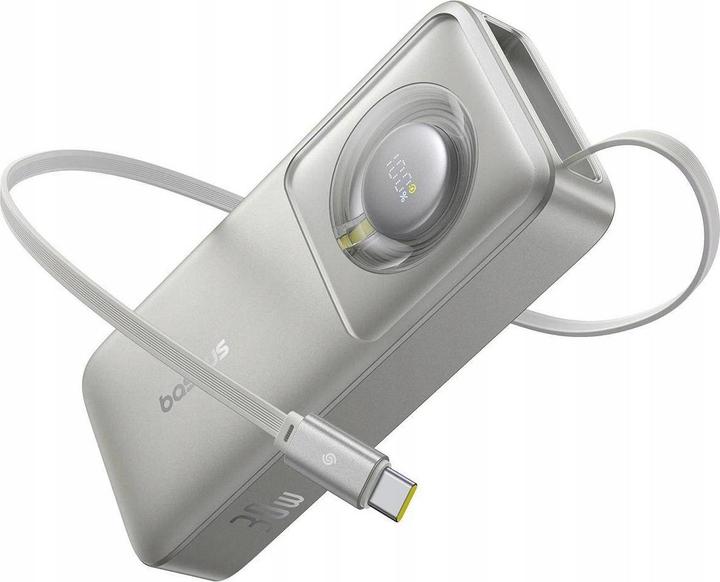 Productafbeelding Baseus Free2Pull 10000mAh 30W powerbank met USB-C poort en intrekbare USB-C kabel - grijs (10000 mAh, 30 W, 37 Wh)