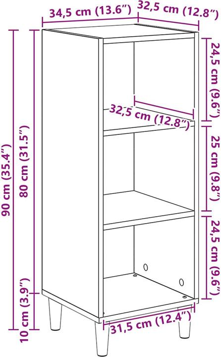 Produktbild vidaXL Holzsideboard (32.50 x 34.50 x 90 cm)