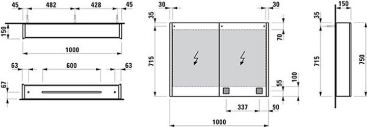 Actual product image Laufen Frame 25 Mirror cabinet, vertical lighting, outside stop, 750x150x1000 (15 x 100 x 75 cm)