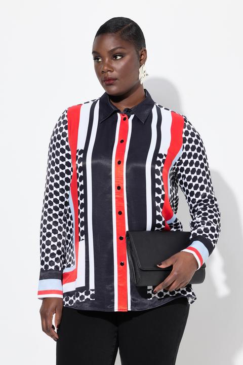 Actual product image Ulla Popken Mixed Print Long Sleeve Button Down Blouse (54)