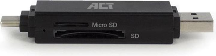 Actual product image USB 3.2 card reader, SD/micro SD, USB-C or USB-A, black (USB-C 3.2 Gen 1)