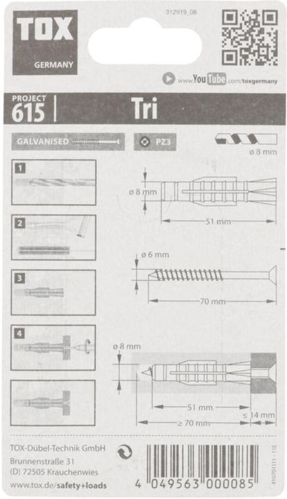 Image du produit Tox Chevilles à usage général Tri 8x51 mm, blister 6 pièces (6 pcs)