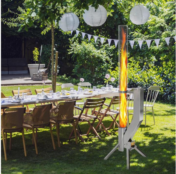 Produktbild Gardenflare Feuerrohr Premium – elegante Edelstahl Feuersäule und Pelletfackel - silber (42 cm)