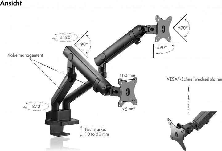 Image du produit Icy Box Support de moniteur avec support de table pour deux moniteurs jusqu'à 32" (81 cm), IB-MS314-T (Tables, 32")