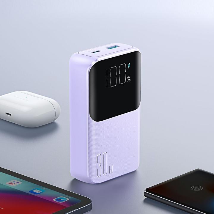 Productafbeelding Joyroom 30W 20000mAh mini Power Bank met ingebouwde kabels, Lightning & USB-C - Paars (20000 mAh, 30 W, 77 Wh)