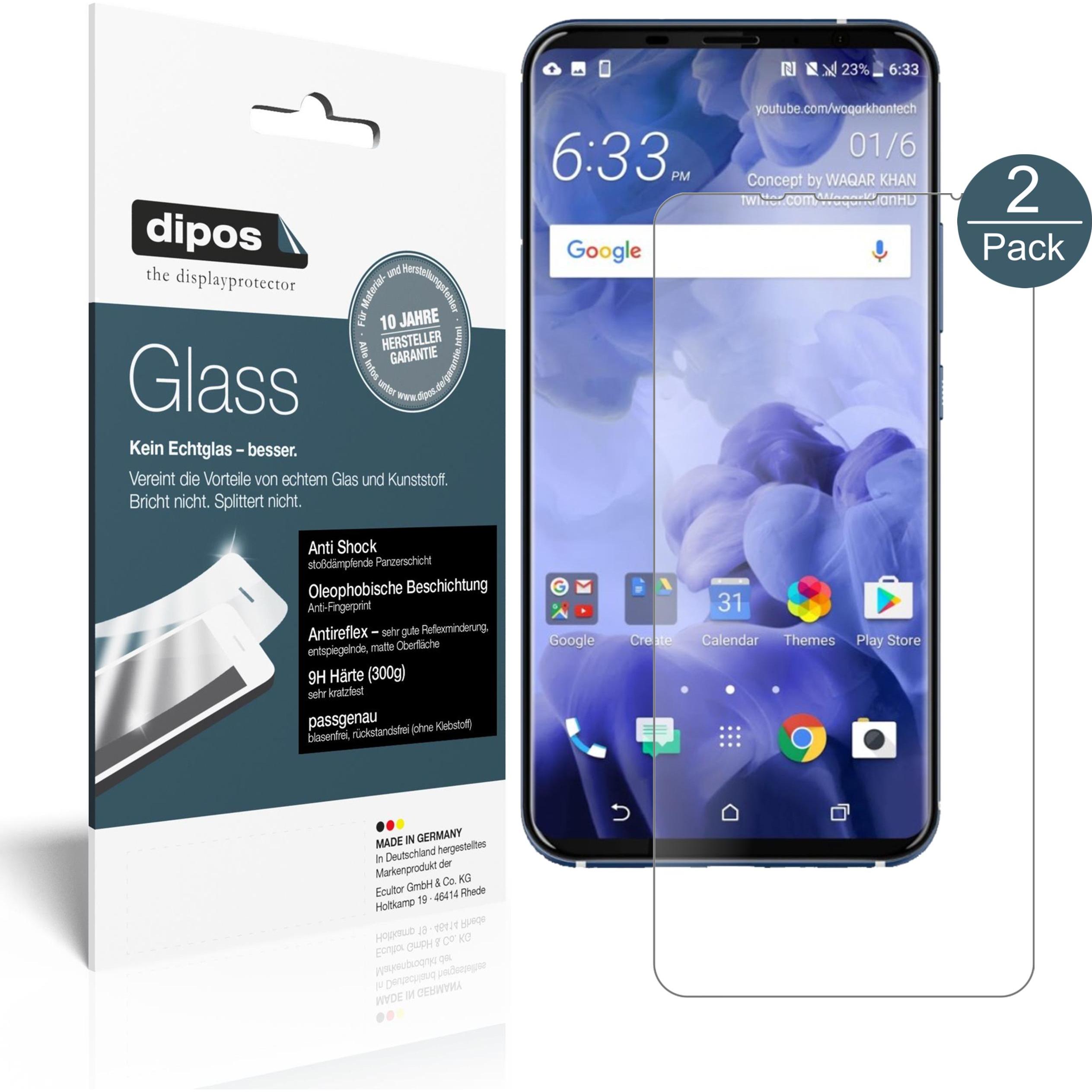 Dipos Displayschutz Anti-Shock (2 Stück, HTC U11+), Smartphone Schutzfolie, Transparent