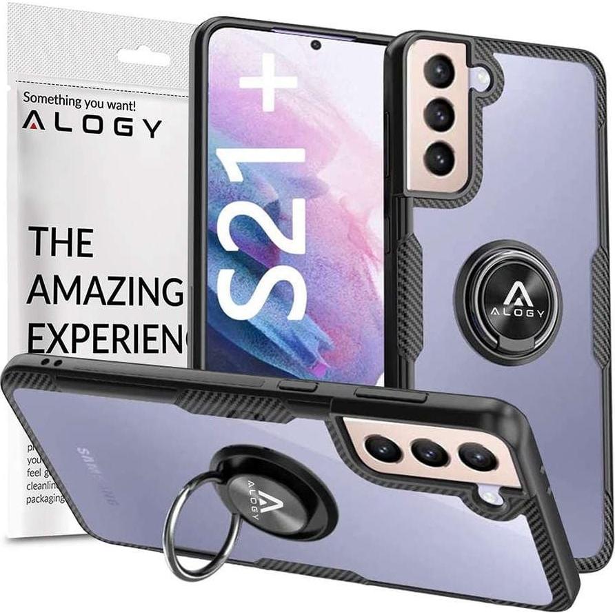 Alogy Ringhalter Clear Armor Hülle für Samsung Galaxy S21 Plus schwarz (Samsung Galaxy S21+), Smartphone Hülle, Schwarz