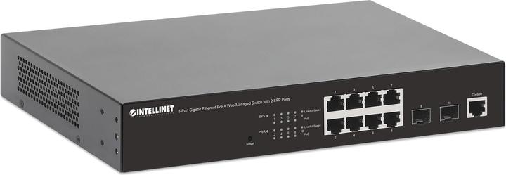 Actual product image Intellinet 8Port Gigabit Ethernet WebManaged PoE Switch SFPPorts Endspan Desktop 19 Rackmount (8 Ports)