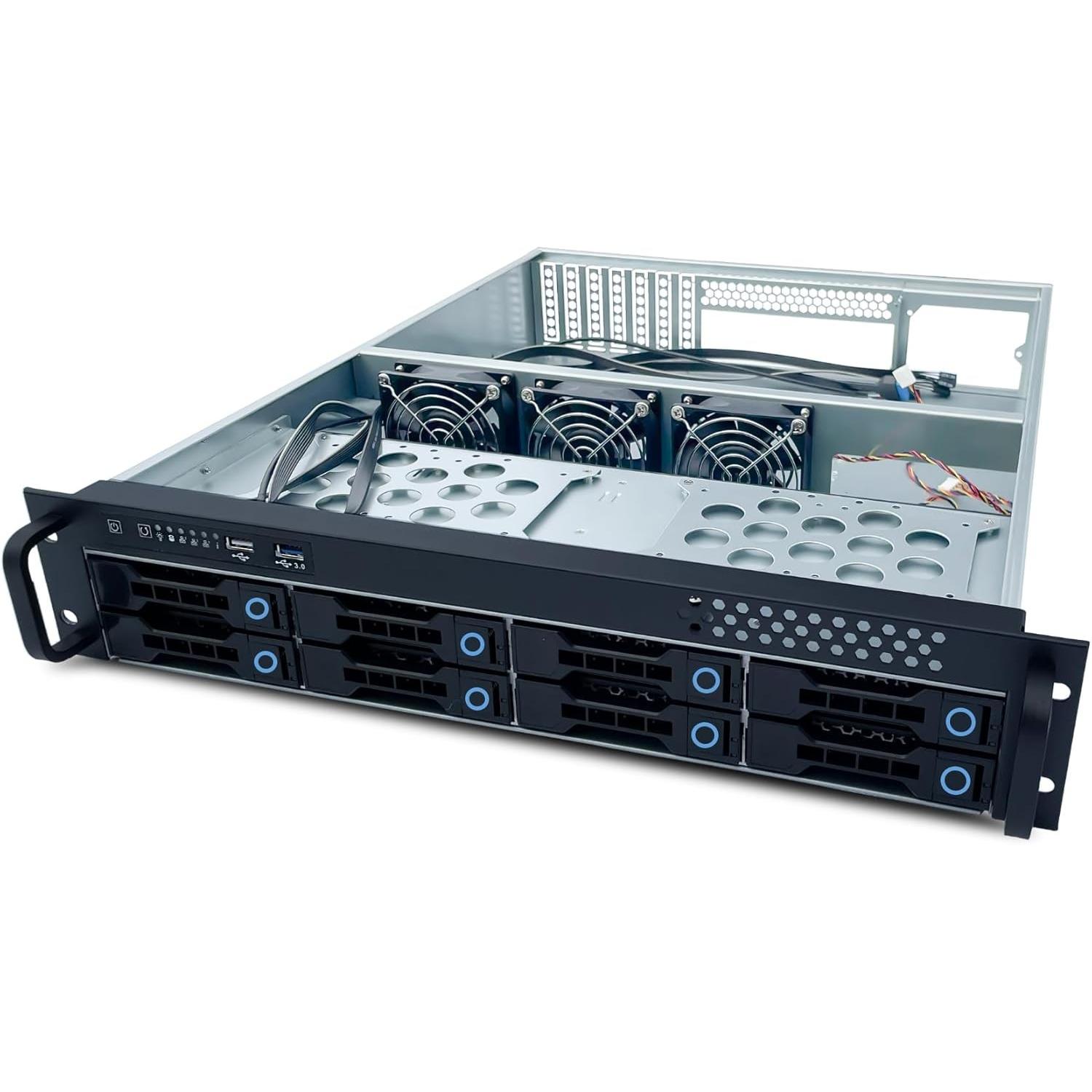 Fantec Gabbia di archiviazione 2U per 8 dischi SATA/SAS esterni e 2 interni, backplane 12G/6G, Server Barebone
