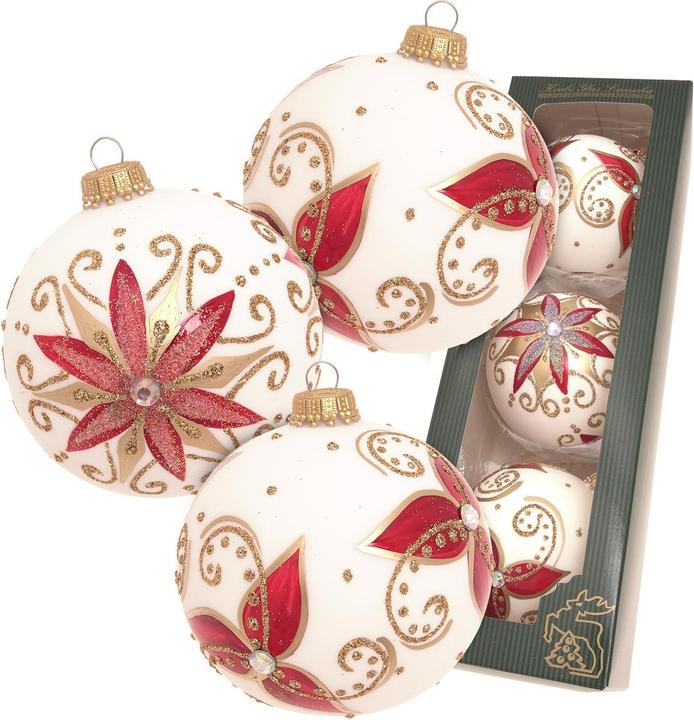 Krebs Glas Lauscha Weihnachtskugeln „Weihnachtsstern Edel Weiss“ (3-part)