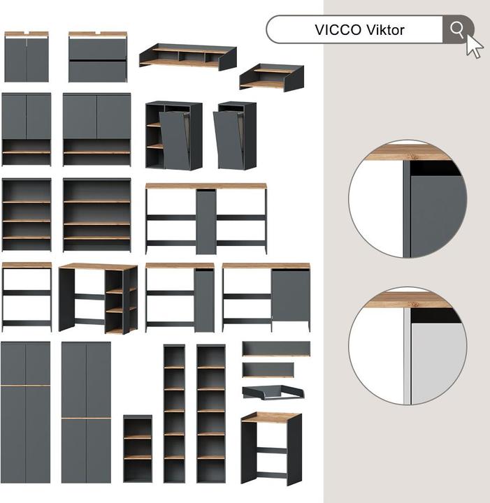 Produktbild Vicco Hochschrank Viktor, Anthrazit/Goldkraft Eiche, 68 x 188.6 cm mit 8 geschlossenen Fächern (68 x 40.50 x 188.60 cm)