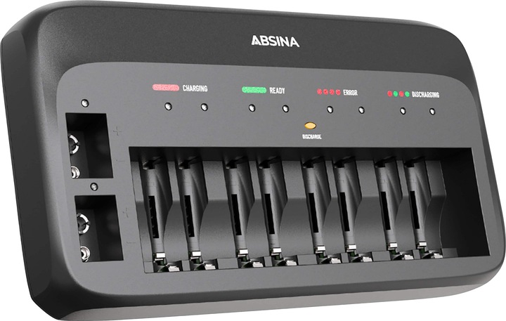 Immagine prodotto Absina Caricatore rapido X10 (1 pz., 9V Block, AA, AAA, Caricabatterie senza batteria)
