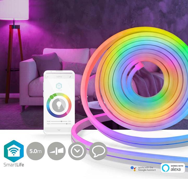 Image du produit Nedis WIFILN51CRGB Smart Full Color LED pásek Wi-Fi | Více barev | 5000 mm | IP65 | 960 lm, F (Multicolore, 500 cm, Extérieur, Intérieur)