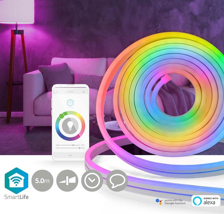 Actual product image Nedis WIFILN51CRGB Smart Full Color LED pásek Wi-Fi | Více barev | 5000 mm | IP65 | 960 lm, F (Multicoloured, 500 cm, Indoor, Outdoor)