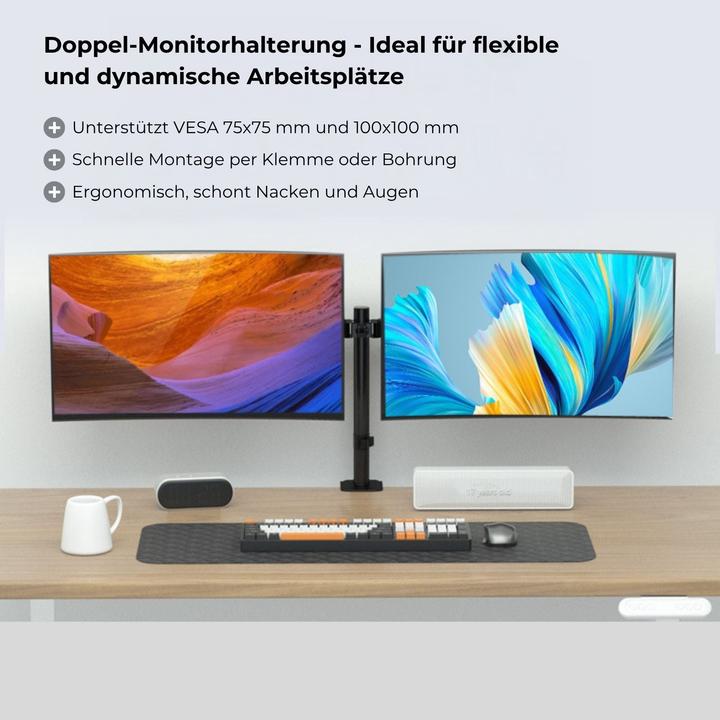 Produktbild Hermex Monitorarm 2 Monitore Doppel-Monitorhalterung Tischhalterung (Tisch, 8 kg)