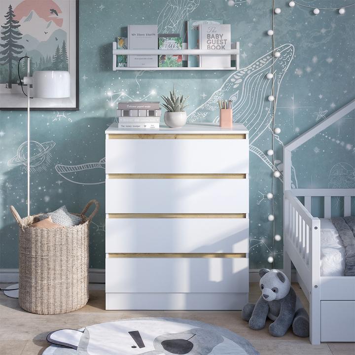 Produktbild VitaliSpa Wickelkommode Emmi, Weiss/Goldkraft Eiche, 80 x 111.7 cm mit 4 Schubladen